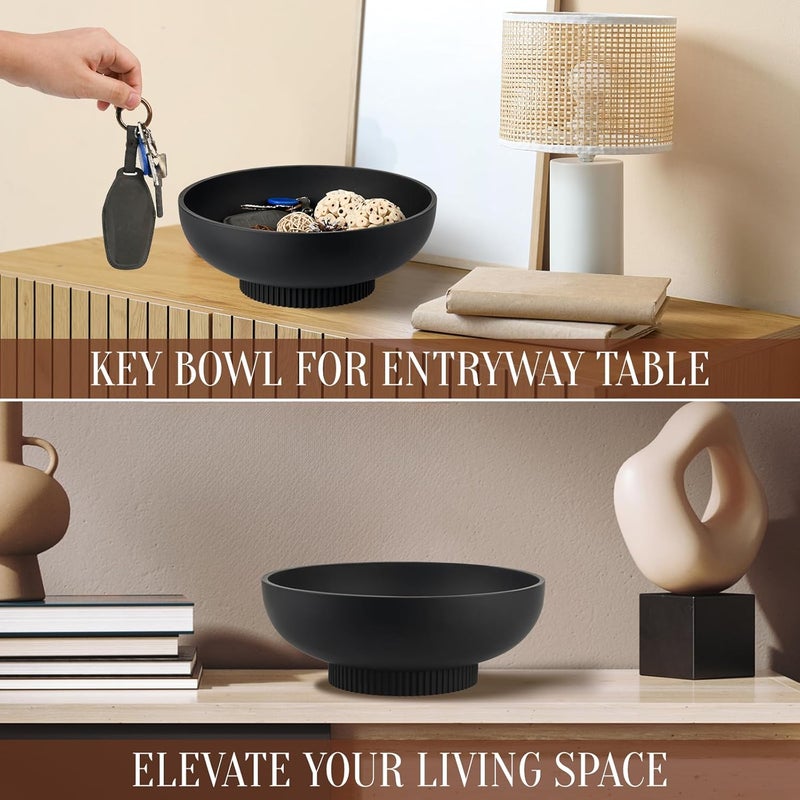 Deobath Large Resin Pedestal Decorative Bowl - Modern Handicraft Bowls for Home Decor - Fruit Bowl for Kitchen Counter - Key Bowl for Entryway Table,Matte Black - Image 5